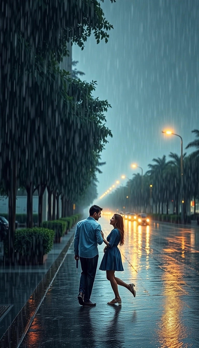 couple dancing in the rain